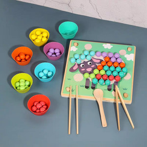 [Ready Stock] Animals Montessori Sorting Rainbow Beads Pick Up Set