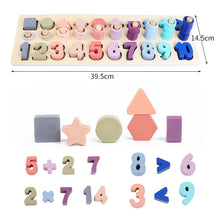 Load image into Gallery viewer, Montessori Wooden 4 in 1 Number and Shapes Sorting &amp; Stacking Puzzle
