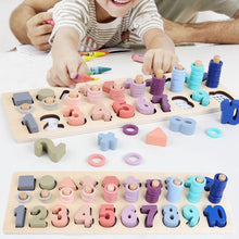 Load image into Gallery viewer, Montessori Wooden 4 in 1 Number and Shapes Sorting &amp; Stacking Puzzle
