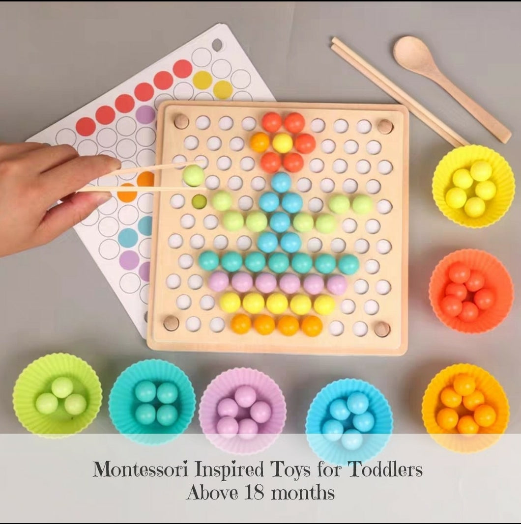 [Ready Stock] Montessori Sorting Rainbow Beads Pick Up Set